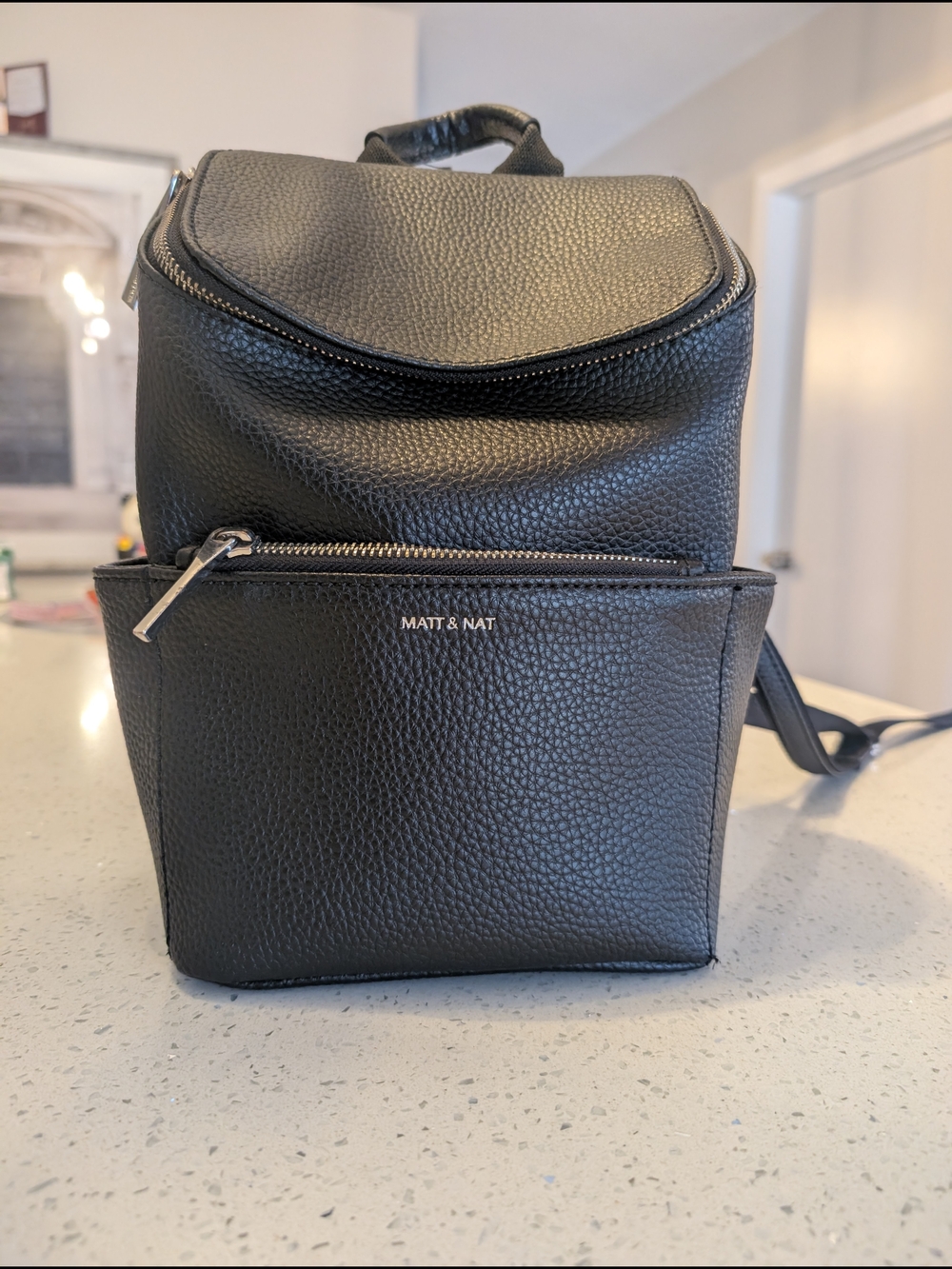 Matt & Nat Black Textured Mini Backpack with Front Zip Pocket